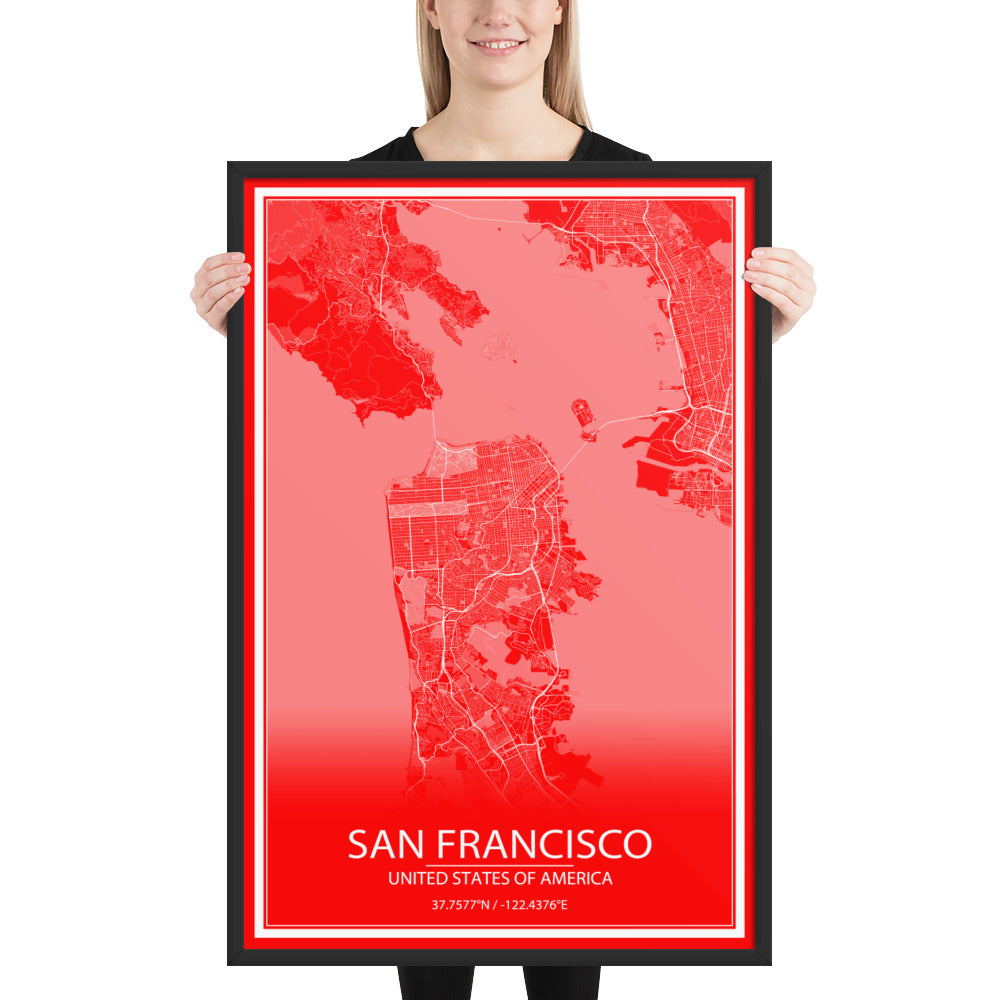 San Francisco Red and White Framed Map