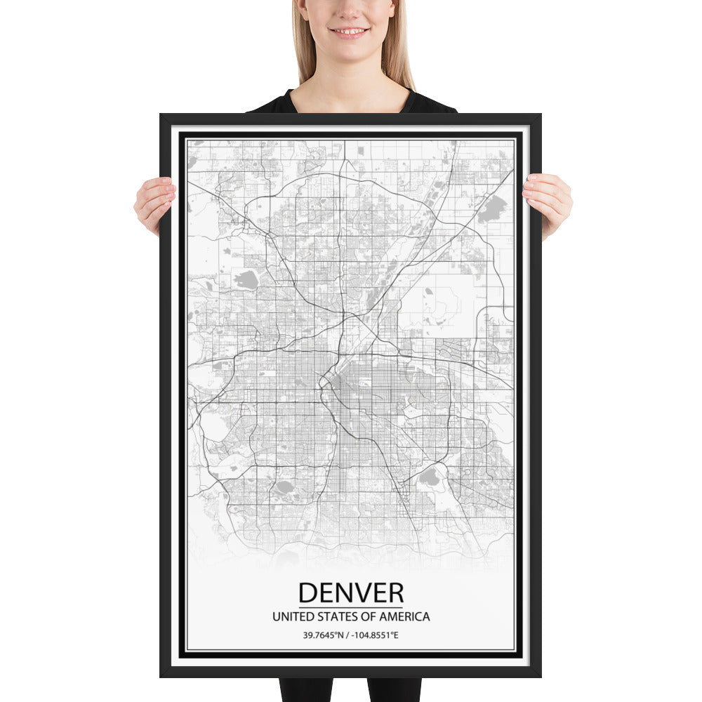 Denver White Framed Map