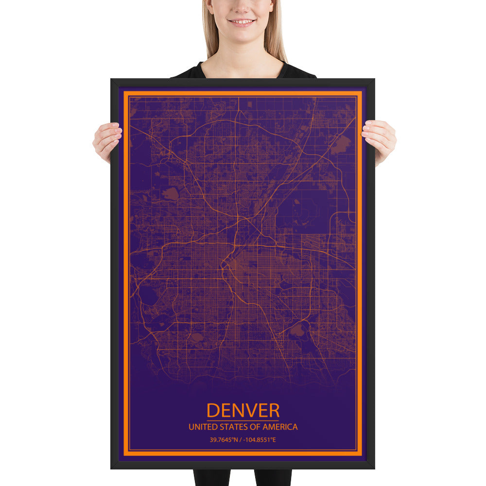 Denver Purple and Orange Framed Map