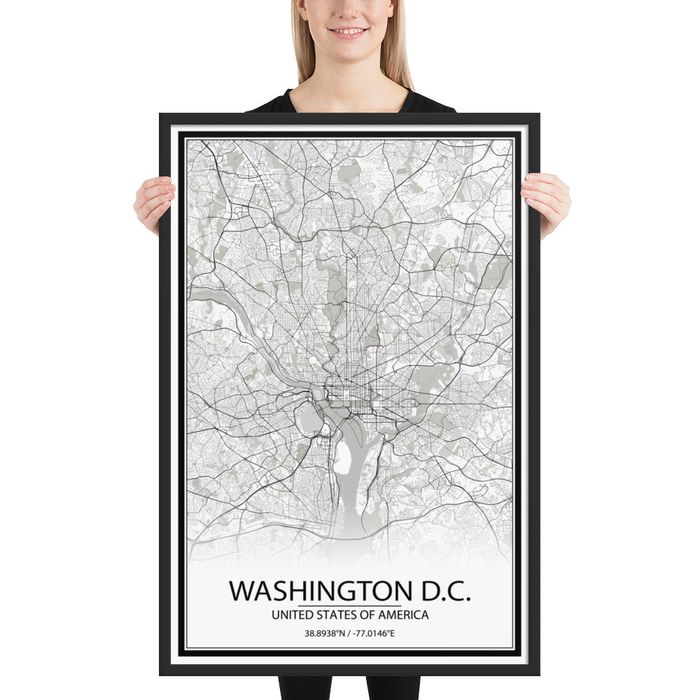 Washington, D.C. White Framed Map