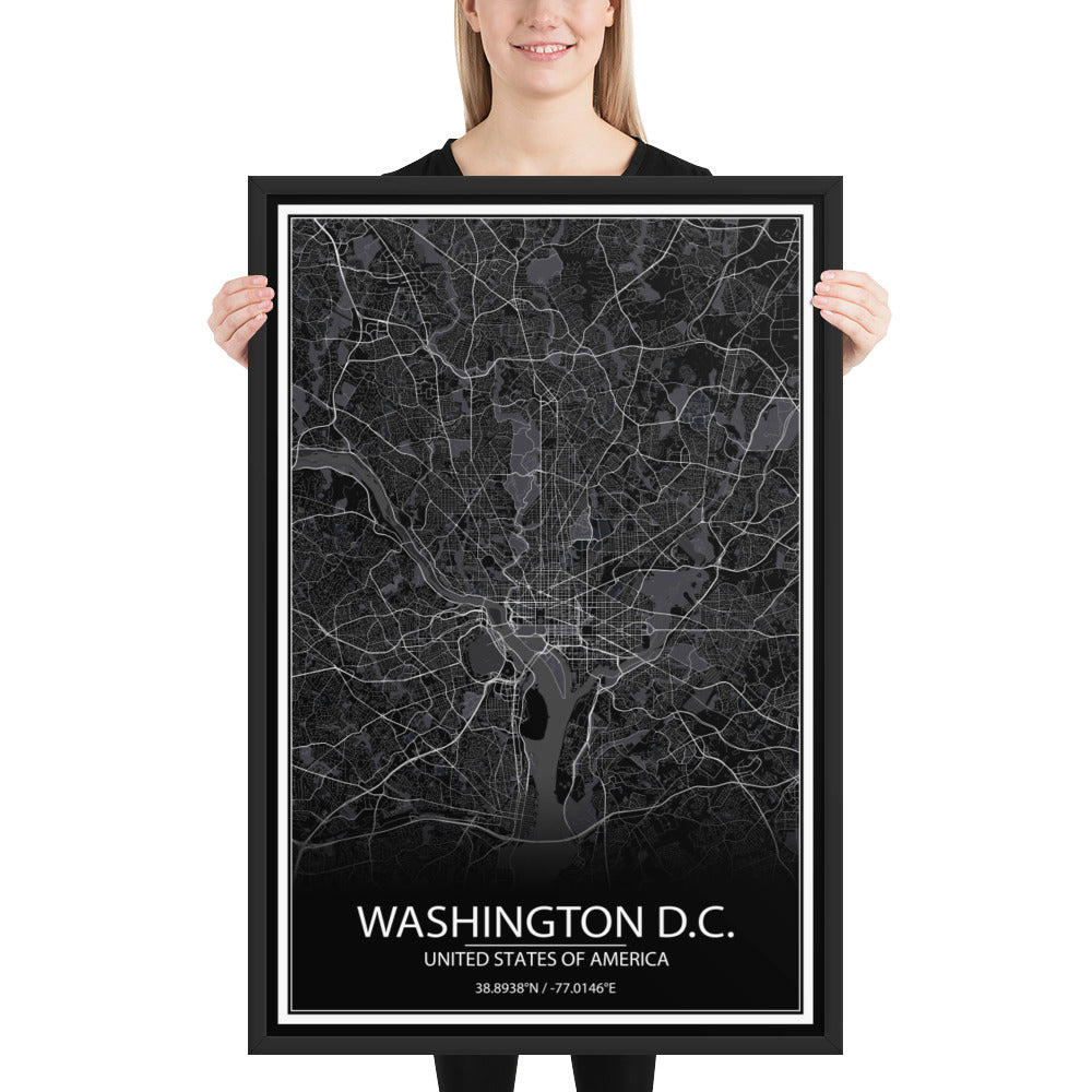 Washington, D.C. Black Framed Map