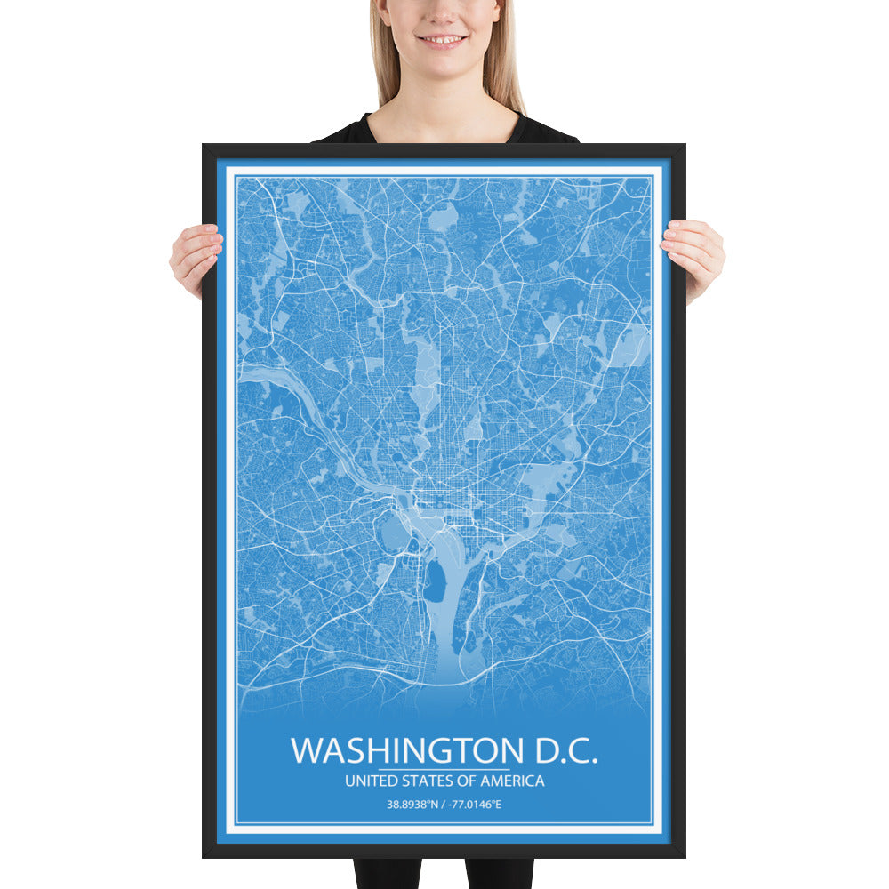 Washington, D.C. Blue and White Framed Map