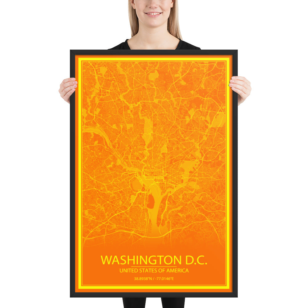 Washington, D.C. Orange and Yellow Framed Map