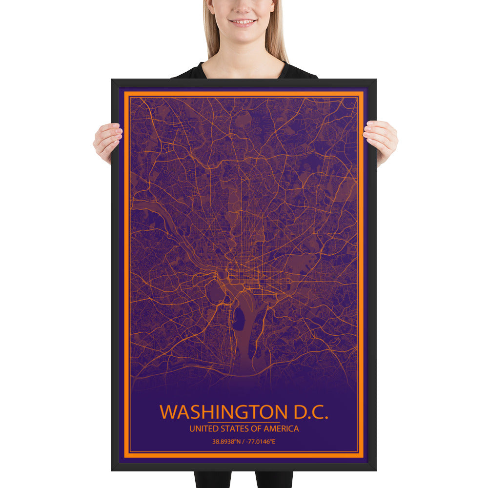 Washington, D.C. Purple and Orange Framed Map