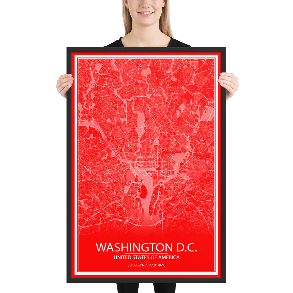 Washington, D.C. Red and White Framed Map