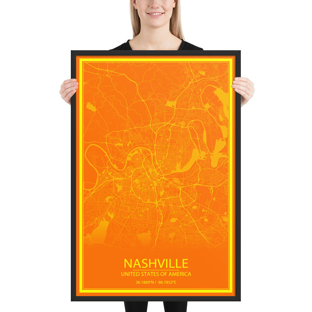 Nashville Orange and Yellow Framed Map