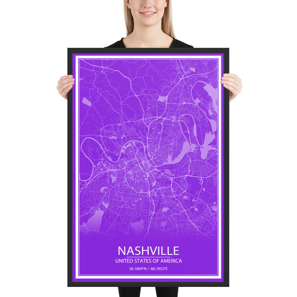 Nashville Purple and White Framed Map