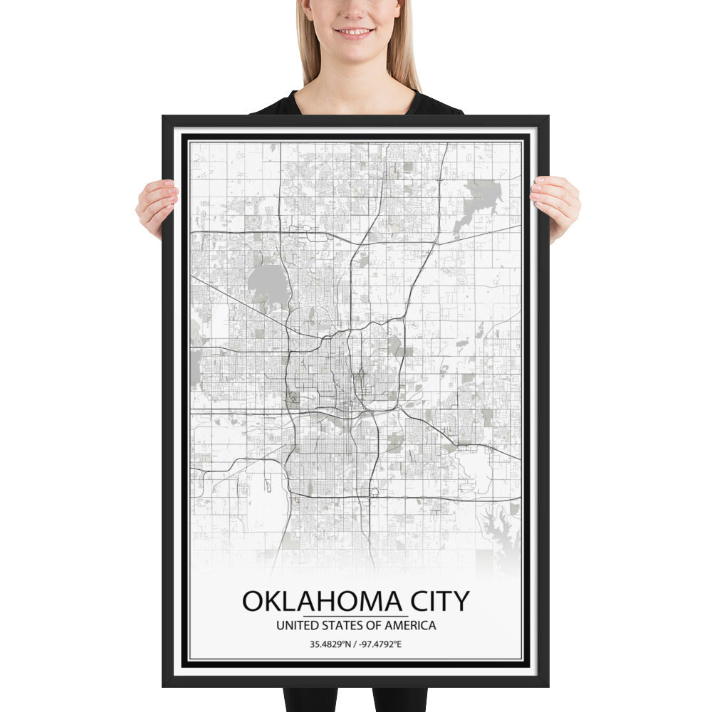 Oklahoma City White Framed Map