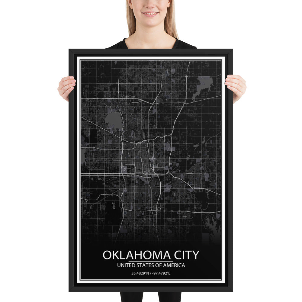 Oklahoma City Black Framed Map