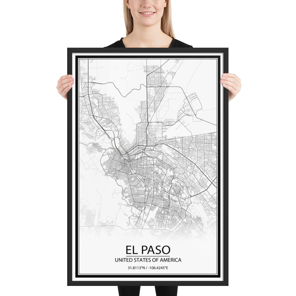 El Paso White Framed Map