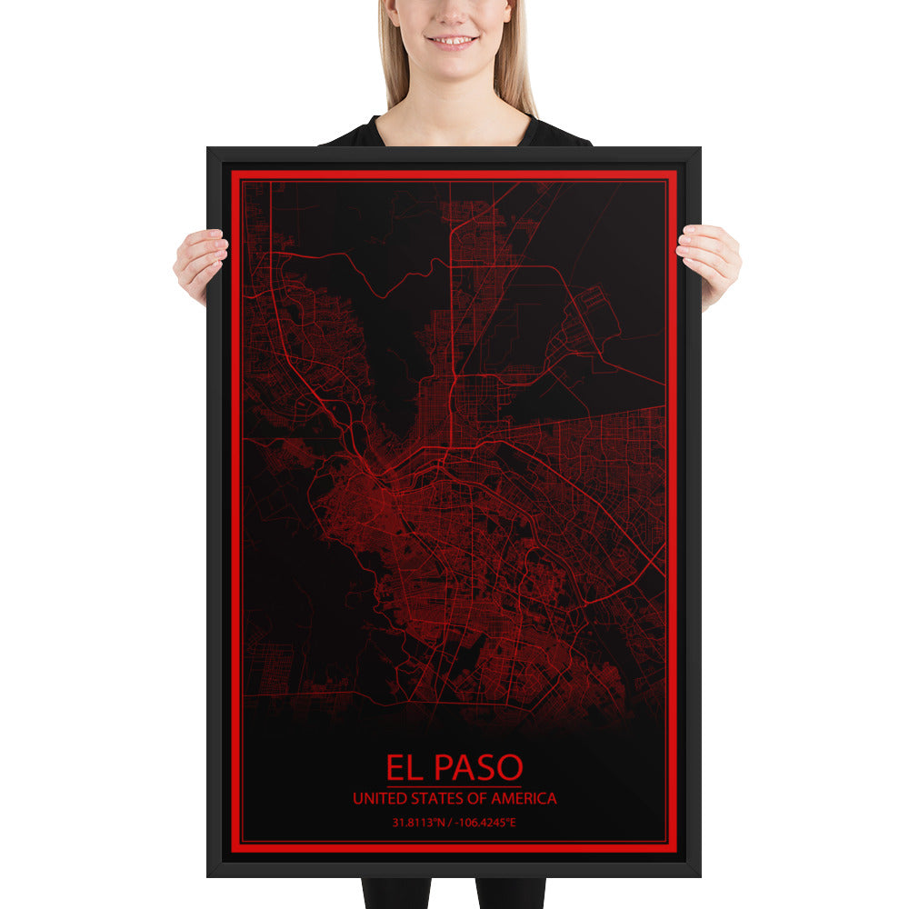 El Paso Black and Red Framed Map