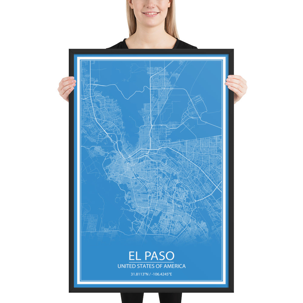 El Paso Blue and White Framed Map