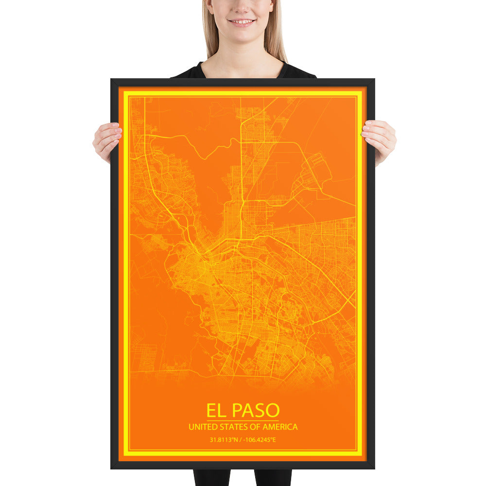 El Paso Orange and Yellow Framed Map