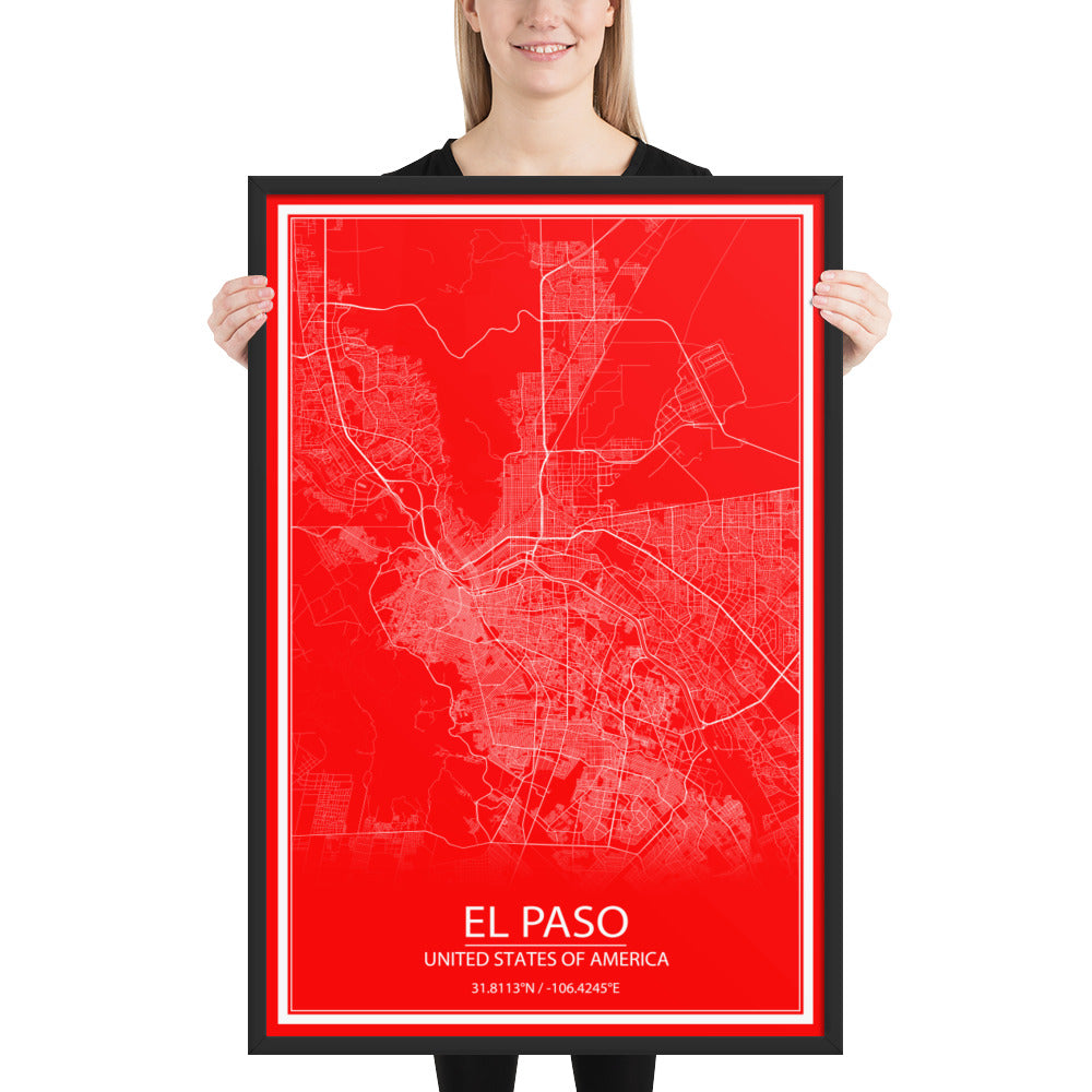 El Paso Red and White Framed Map