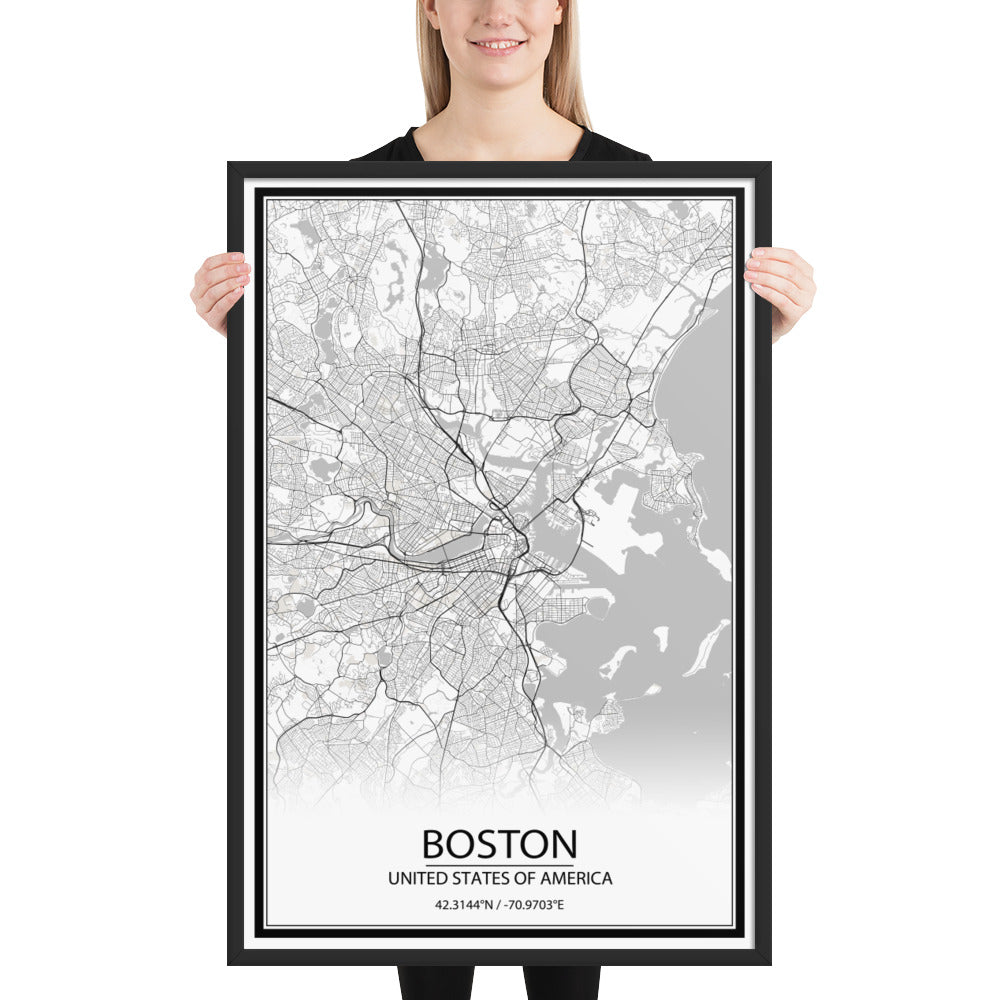 Boston White Framed Map