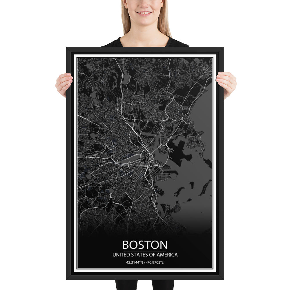 Boston Black Framed Map