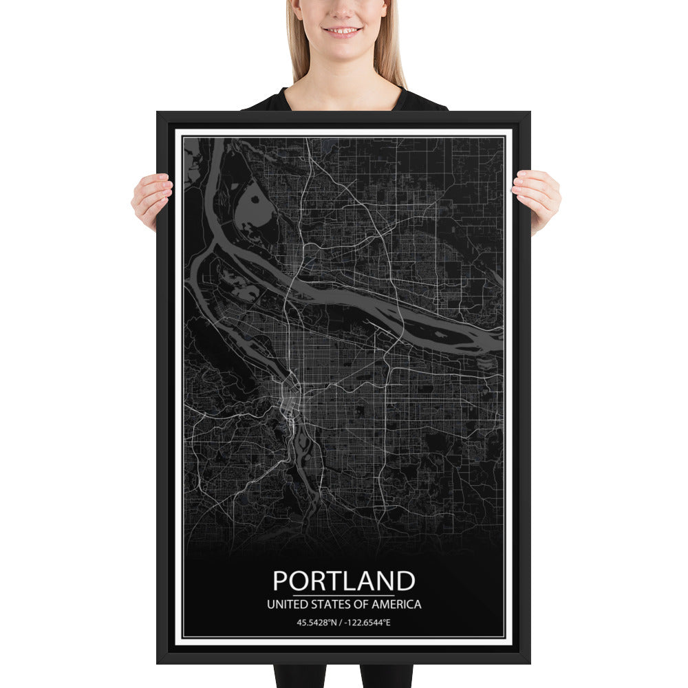 Portland Black Framed Map