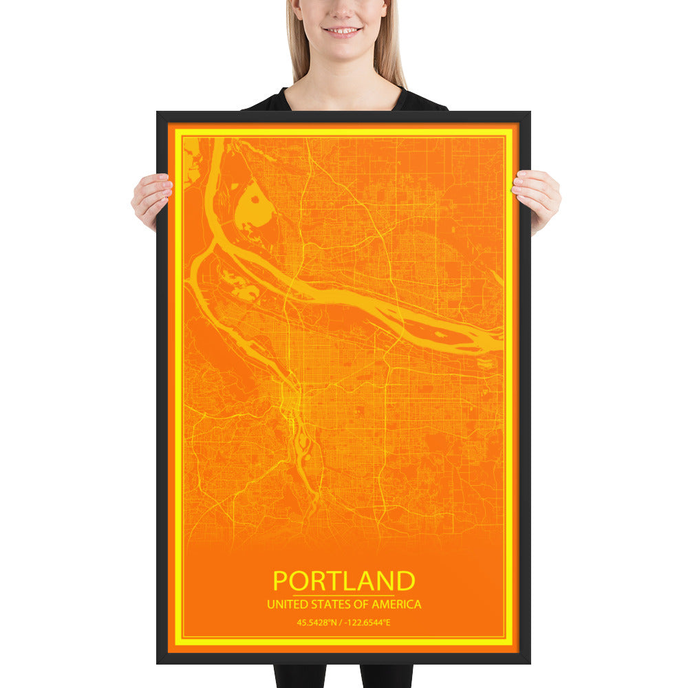 Portland Orange and Yellow Framed Map