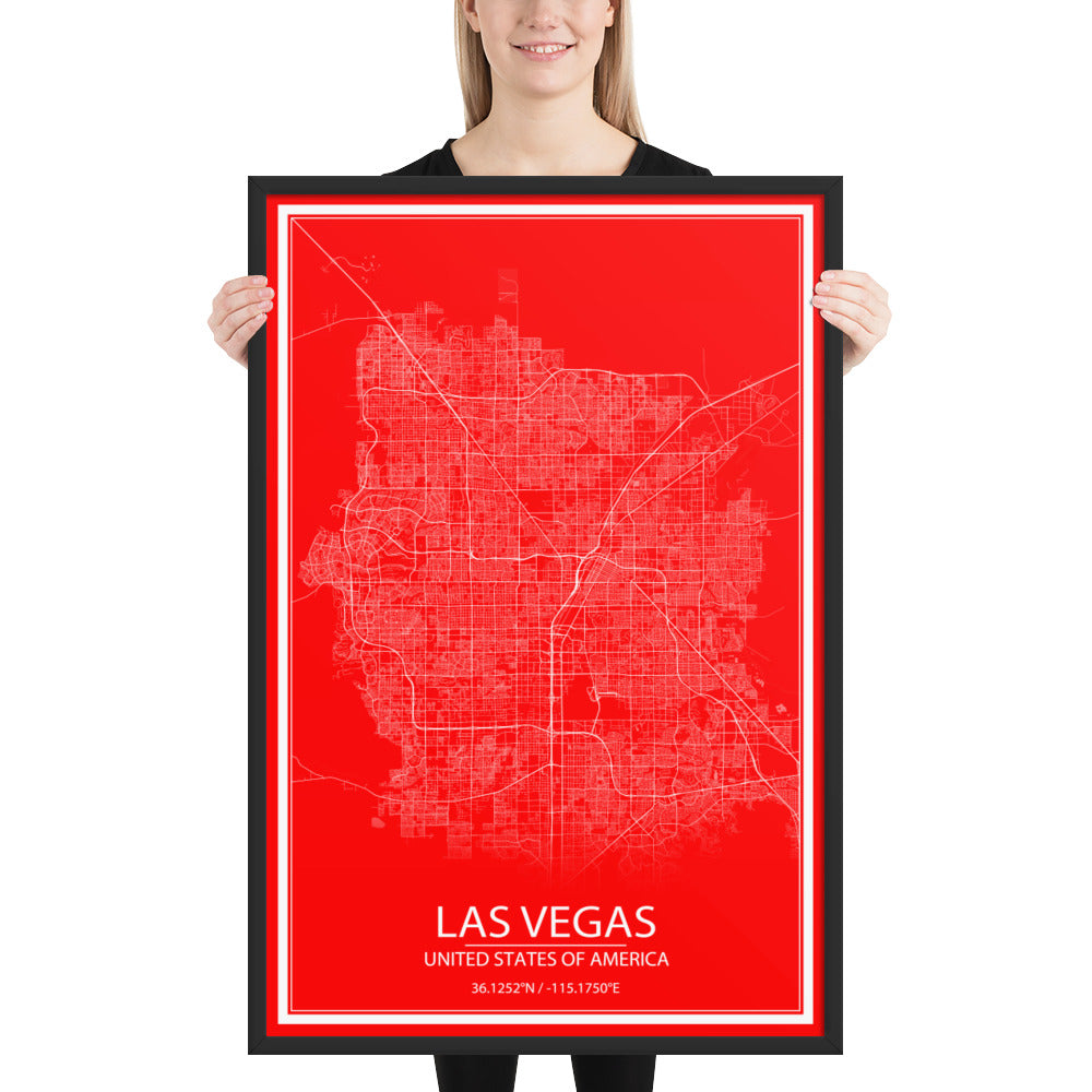 Las Vegas Red and White Framed Map