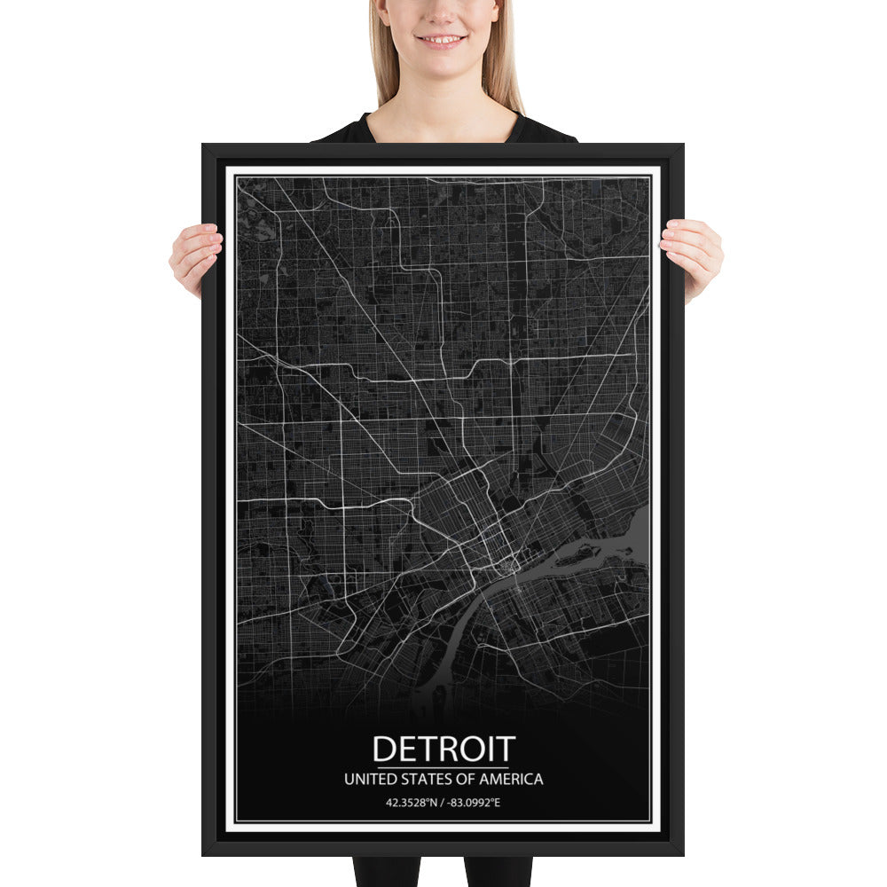 Detroit Black Framed Map