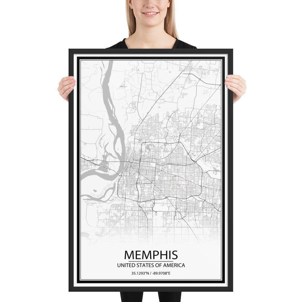 Memphis White Framed Map