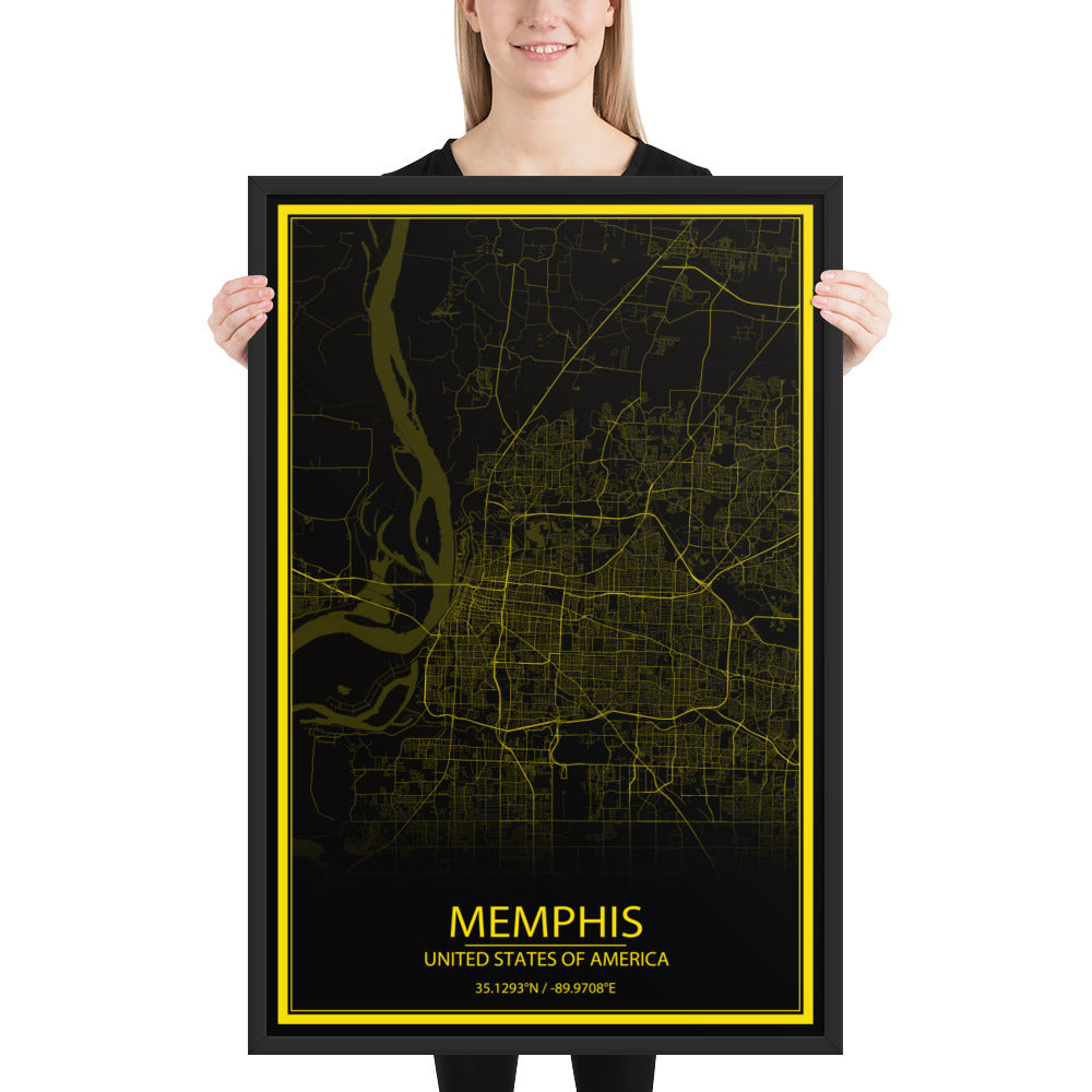 Memphis Black and Yellow Framed Map