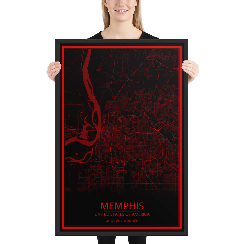 Memphis Black and Red Framed Map