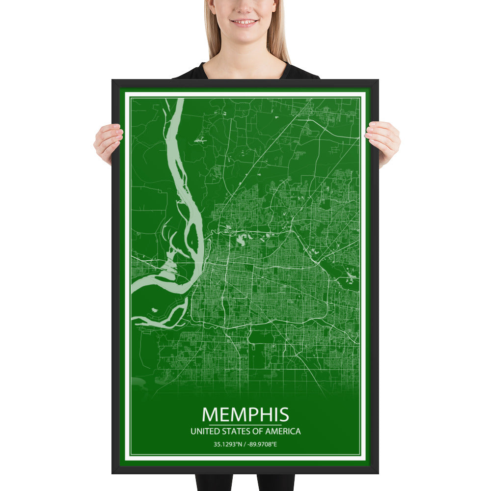 Memphis Green and White Framed Map