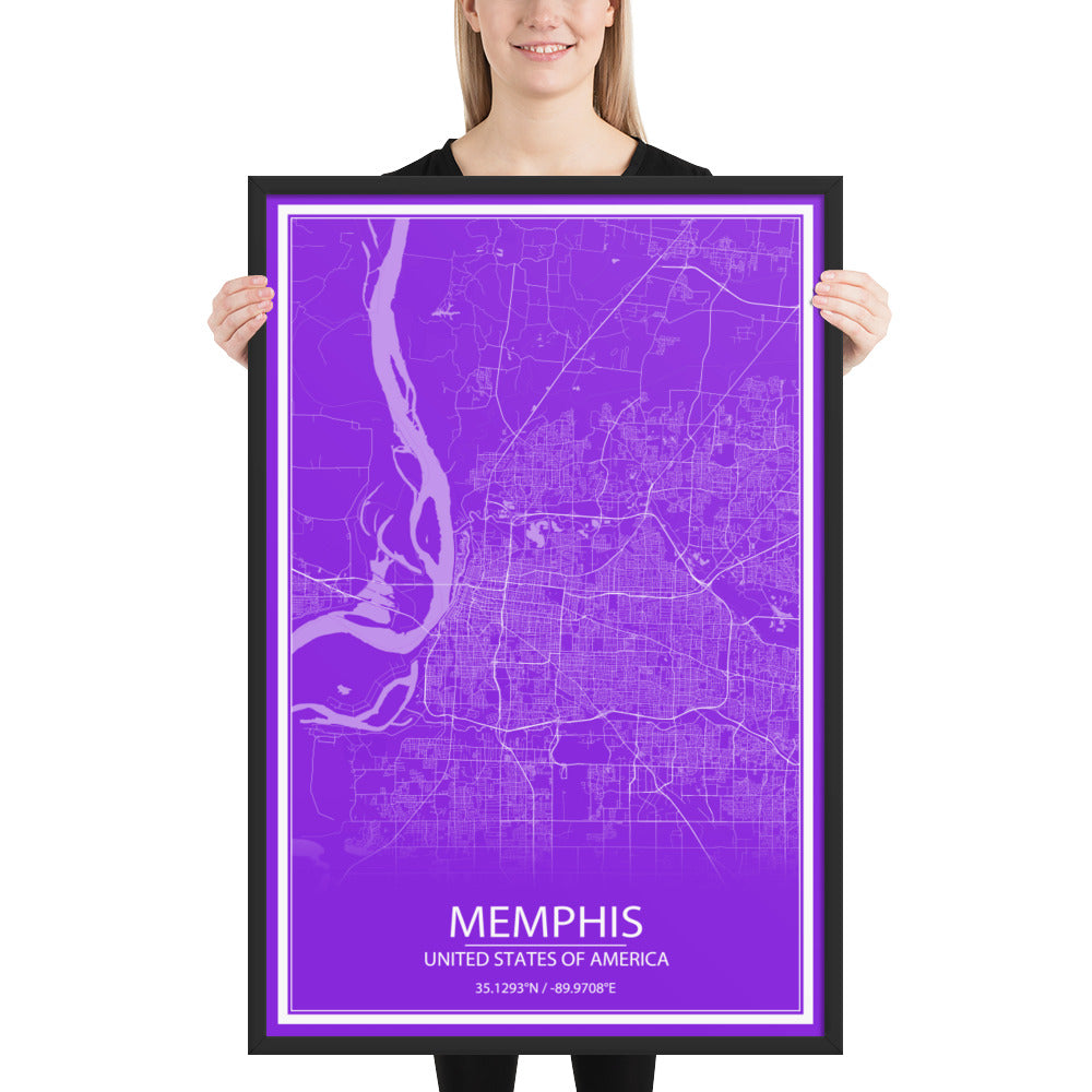 Memphis Purple and White Framed Map