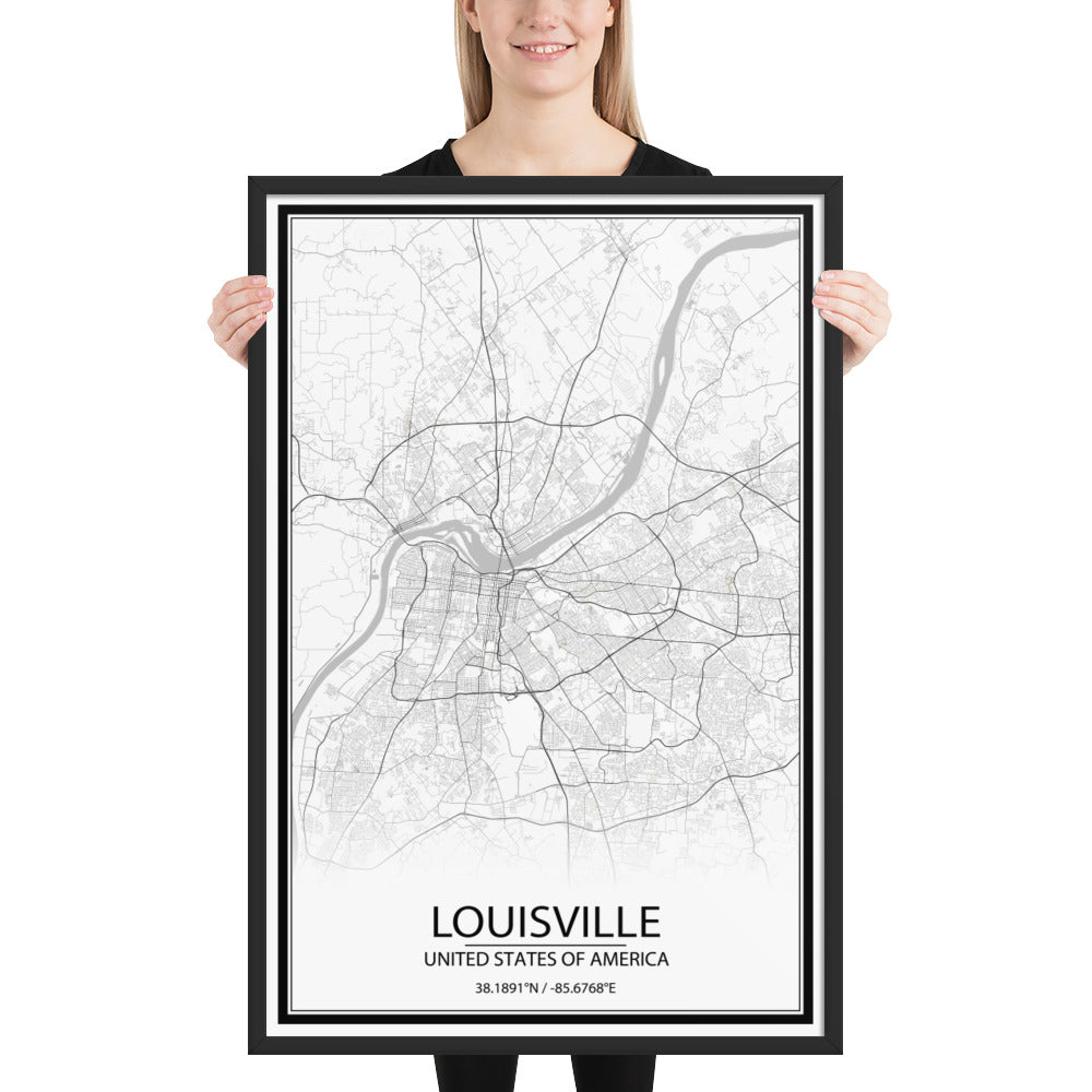 Louisville White Framed Map