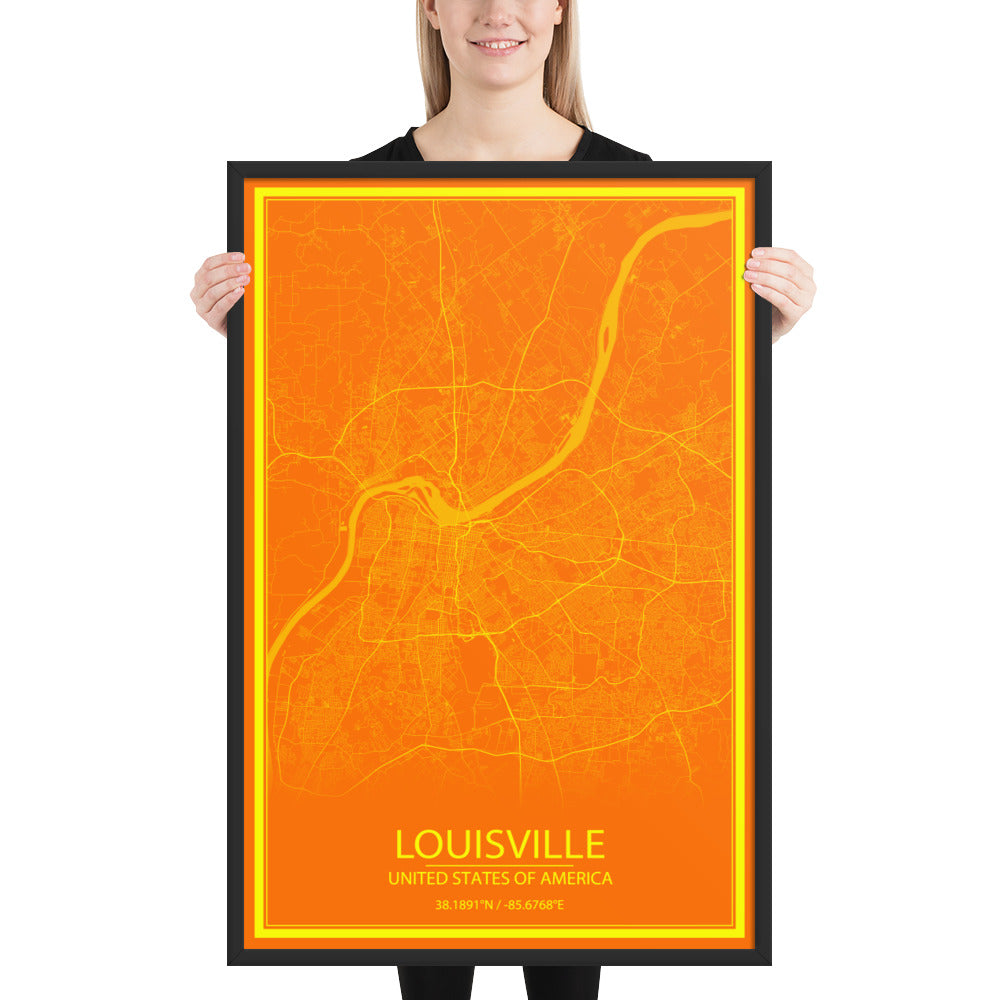 Louisville Orange and Yellow Framed Map