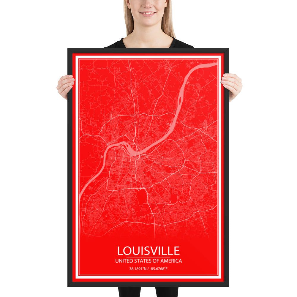 Louisville Red and White Framed Map