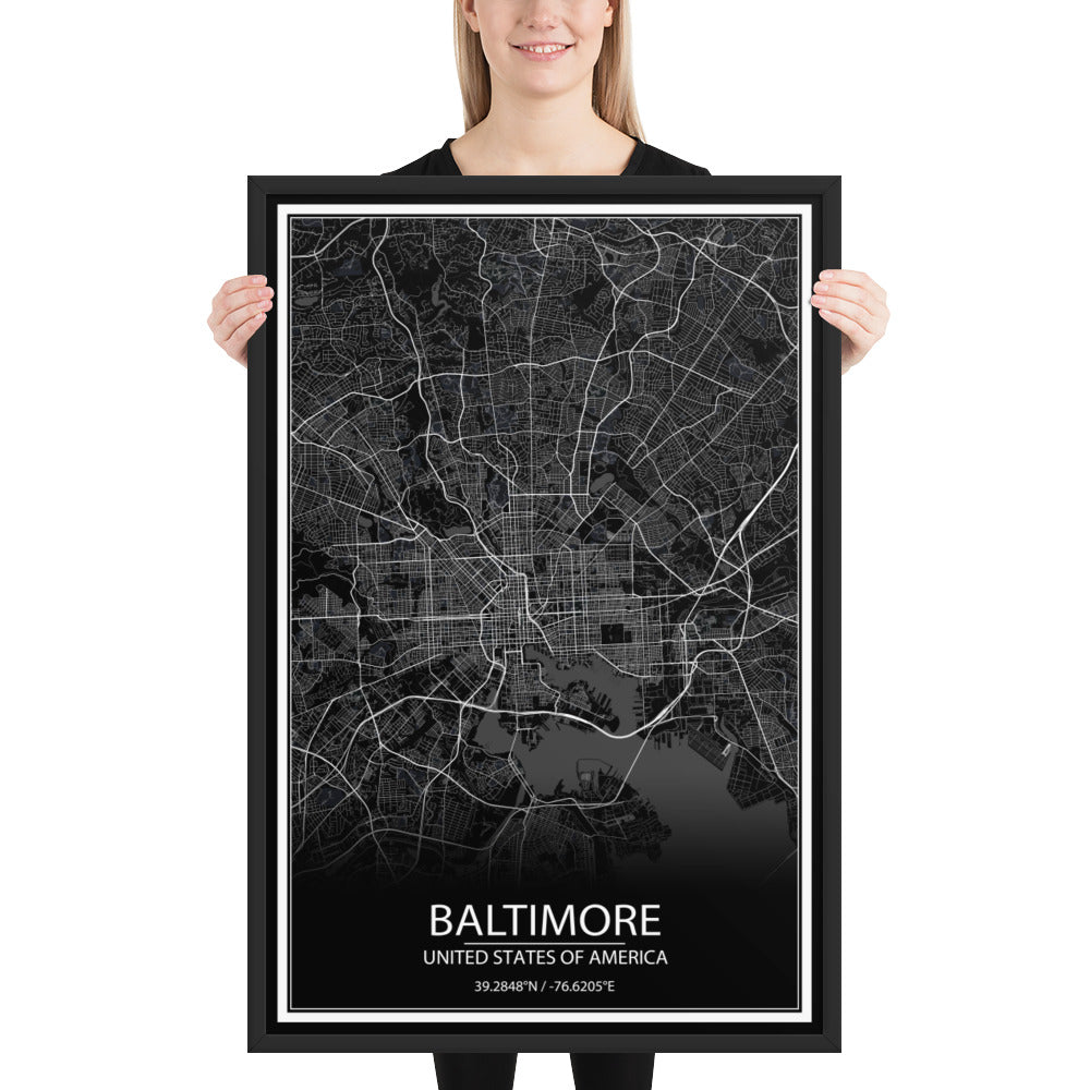 Baltimore Black Framed Map