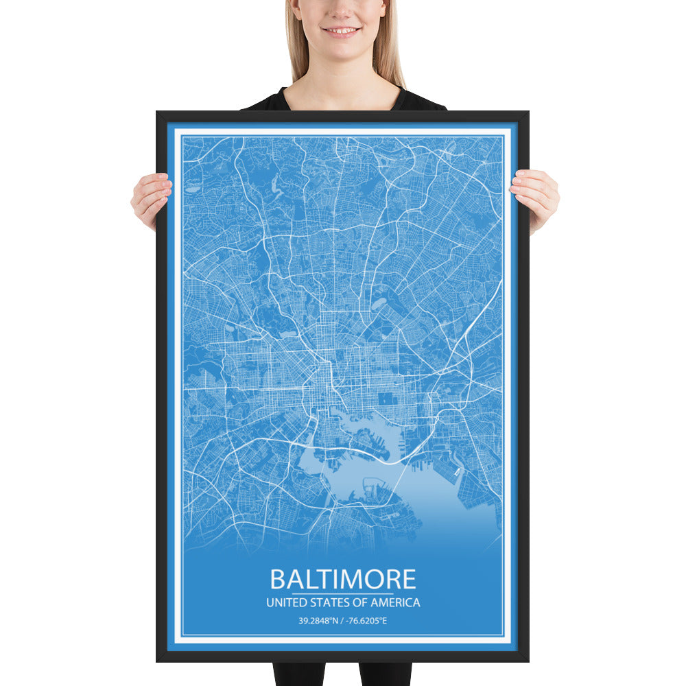 Baltimore Blue and White Framed Map