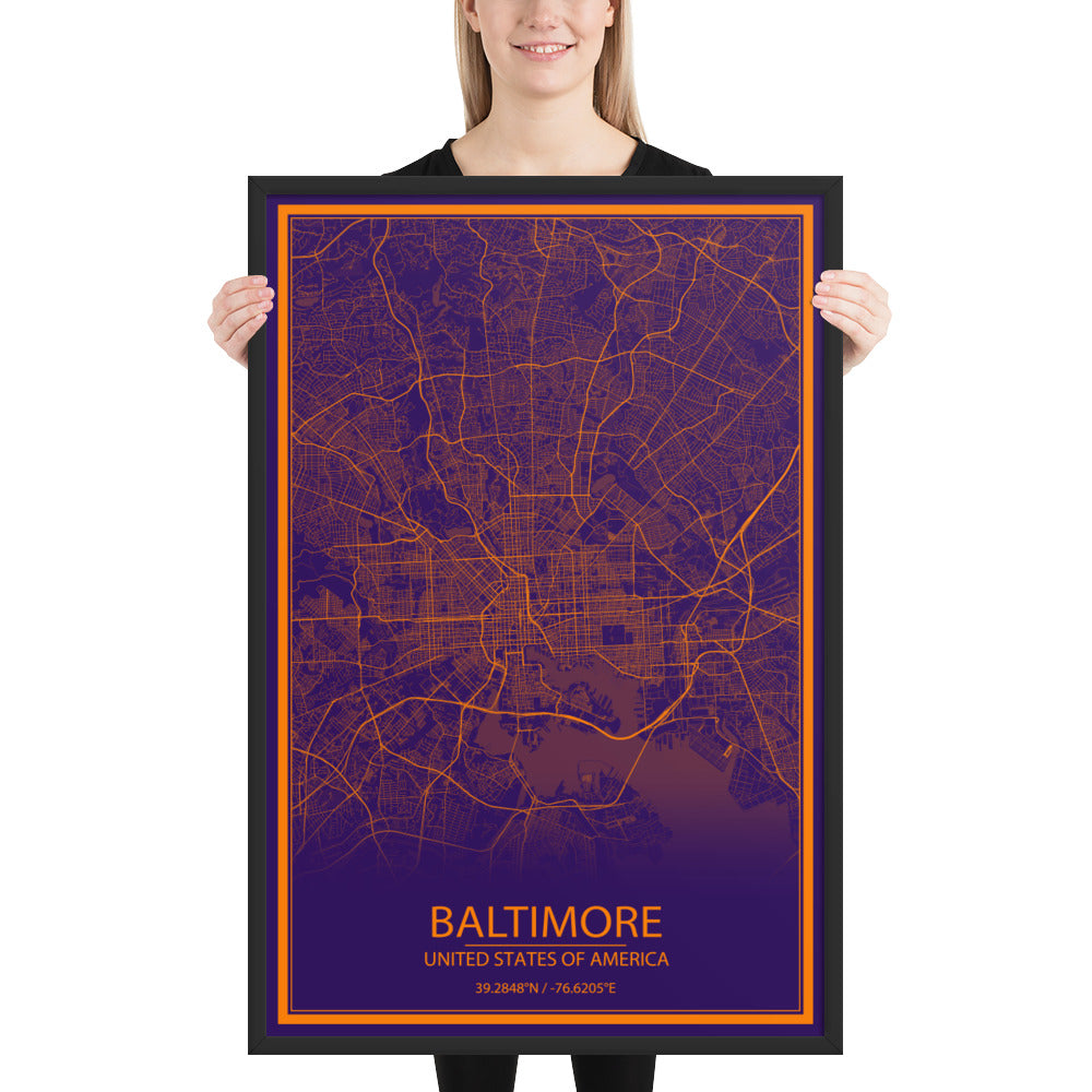 Baltimore Purple and Orange Framed Map