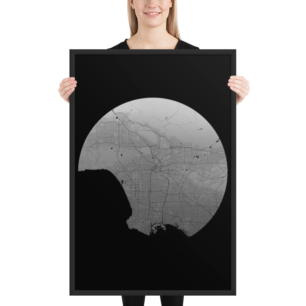 Los Angeles Silver on Black Framed Map