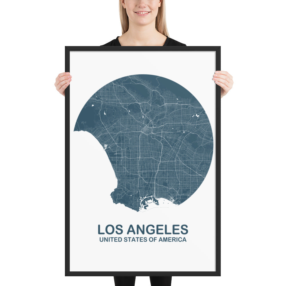 Los Angeles Circular Blue Framed Map