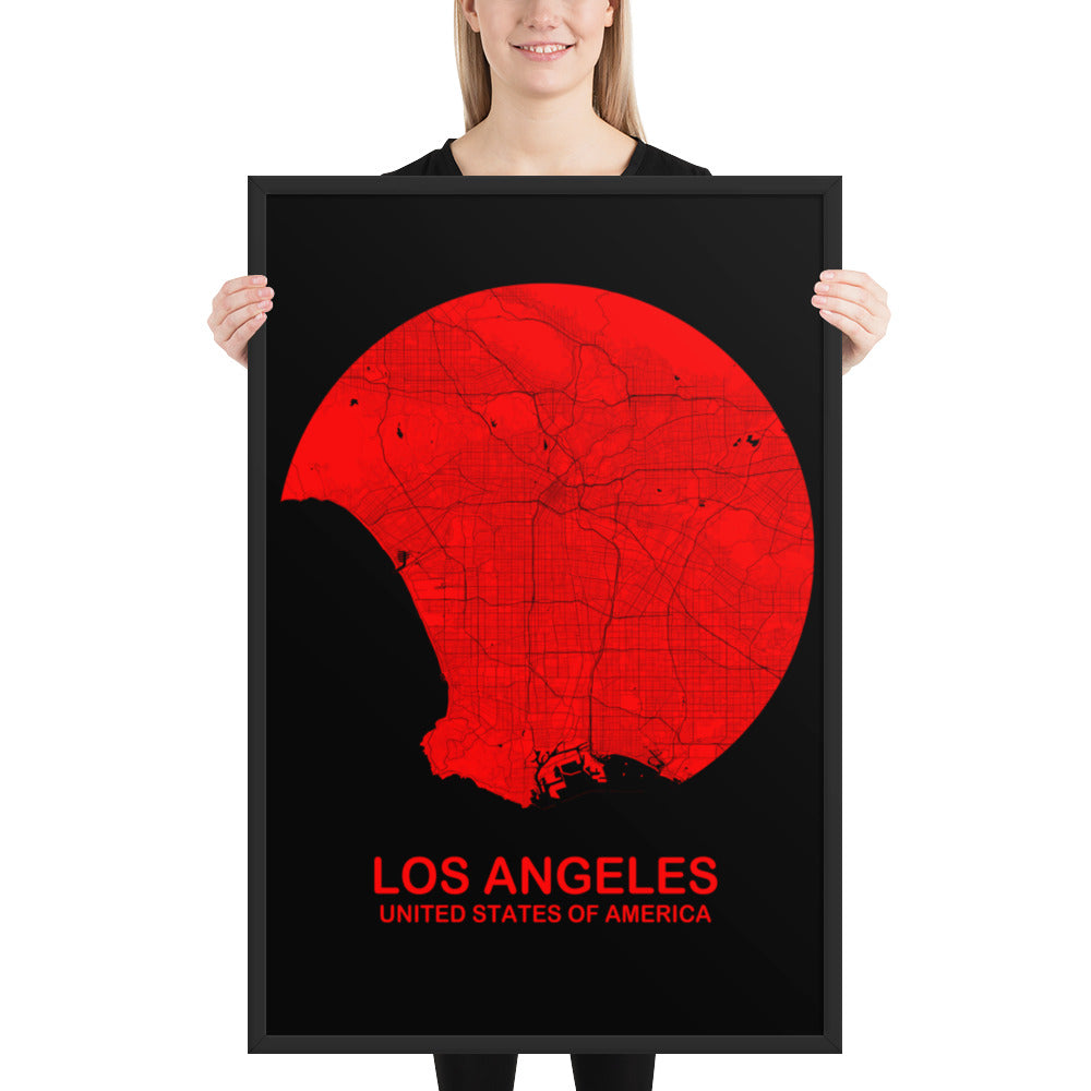 Los Angeles Circular Red Framed Map