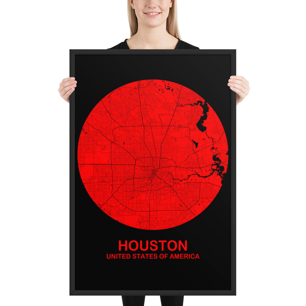 Houston Circular Red Framed Map