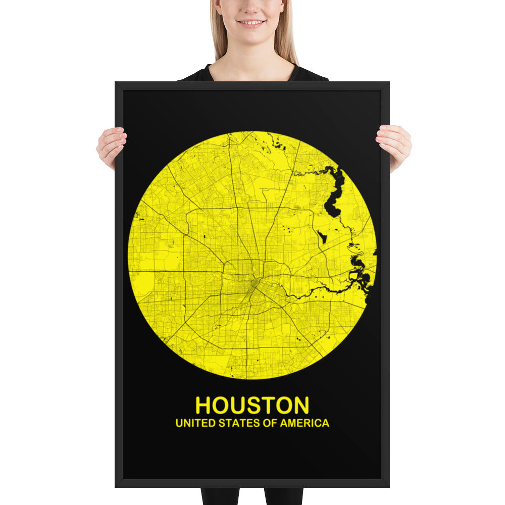 Houston Circular Yellow Framed Map