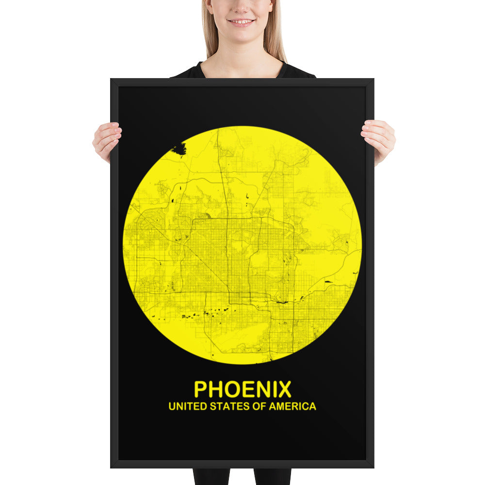 Phoenix Circular Yellow Framed Map