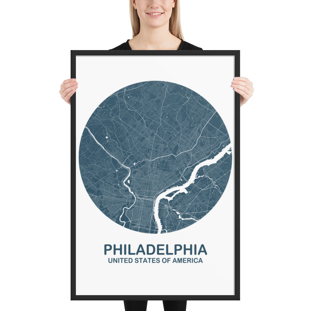 Philadelphia Circular Blue Framed Map