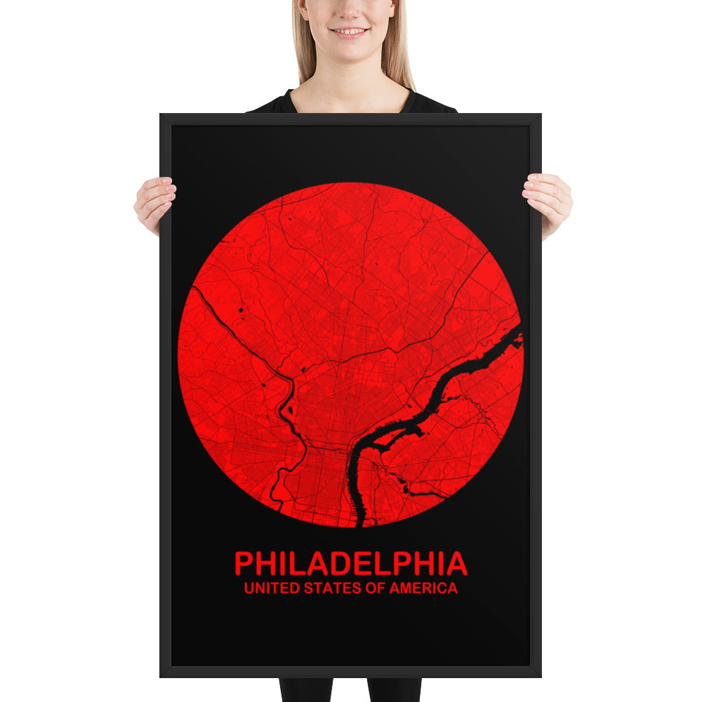 Philadelphia Circular Red Framed Map