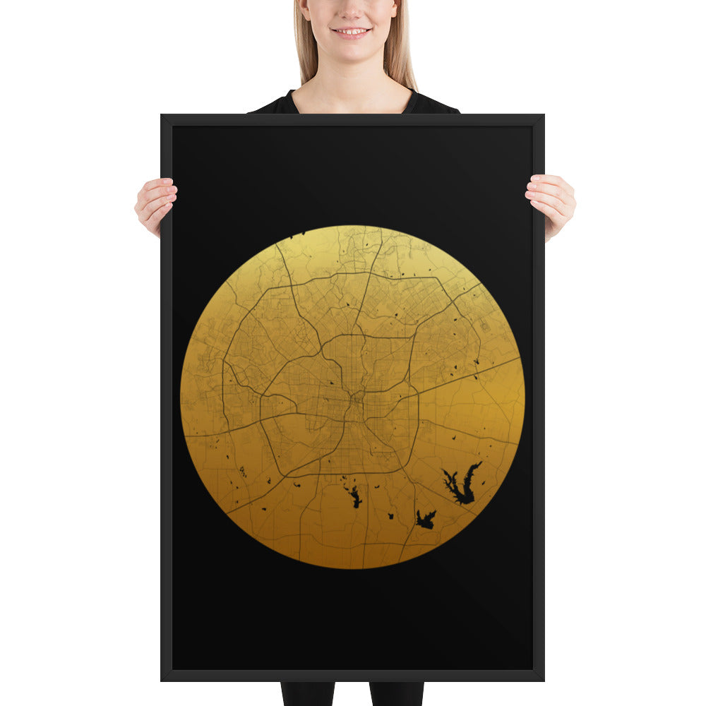 San Antonio Gold on Black Framed Map