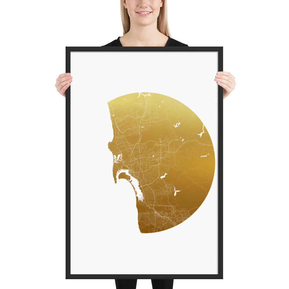 San Diego Gold on White Framed Map