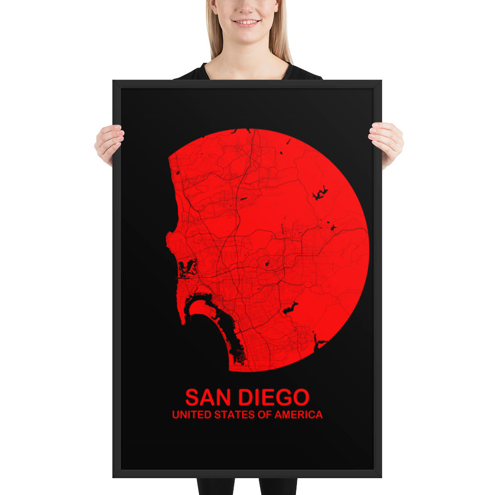 San Diego Circular Red Framed Map