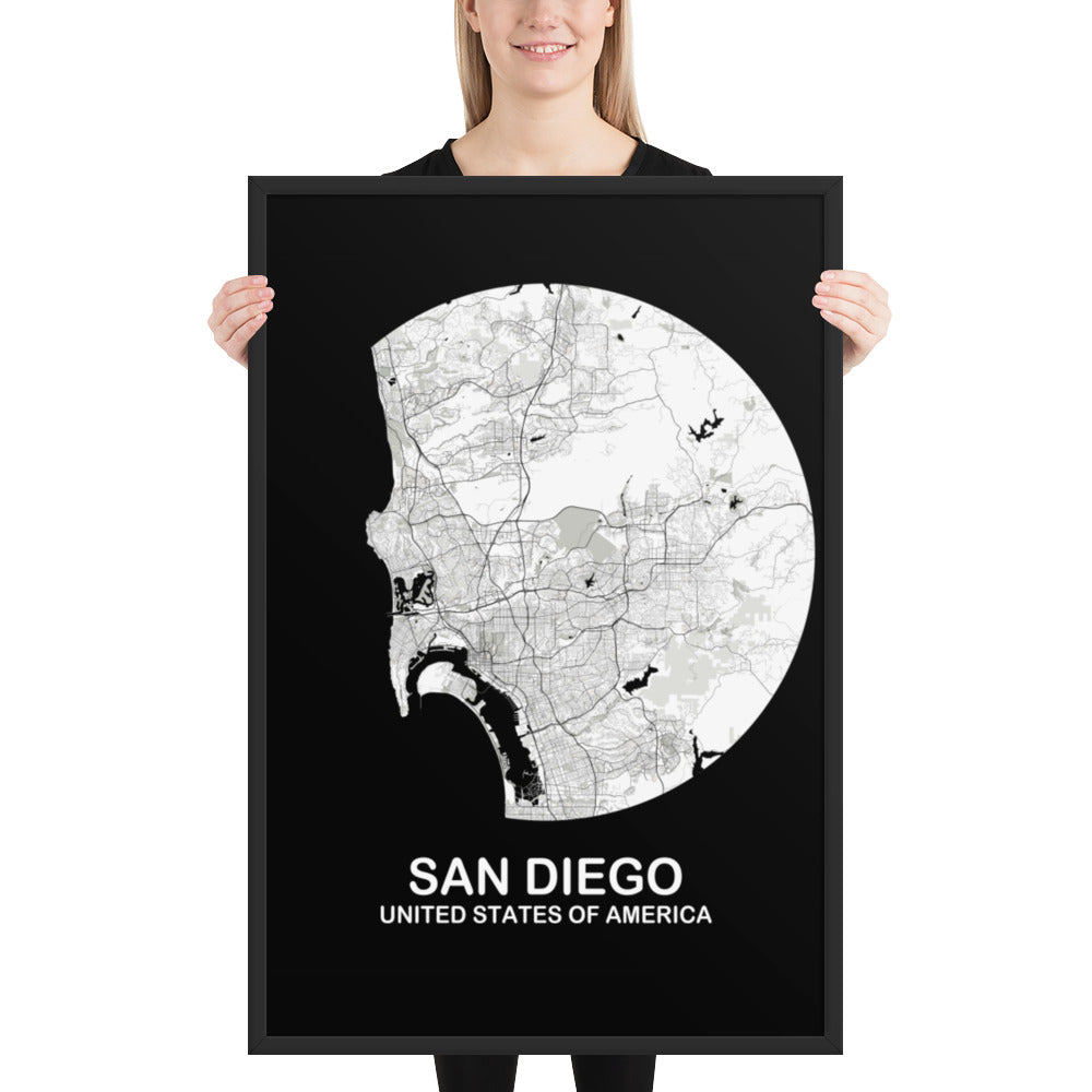 San Diego Circular White Framed Map