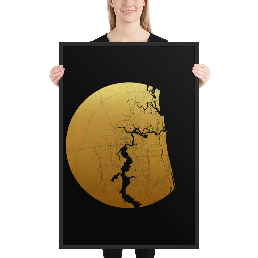 Jacksonville Gold on Black Framed Map