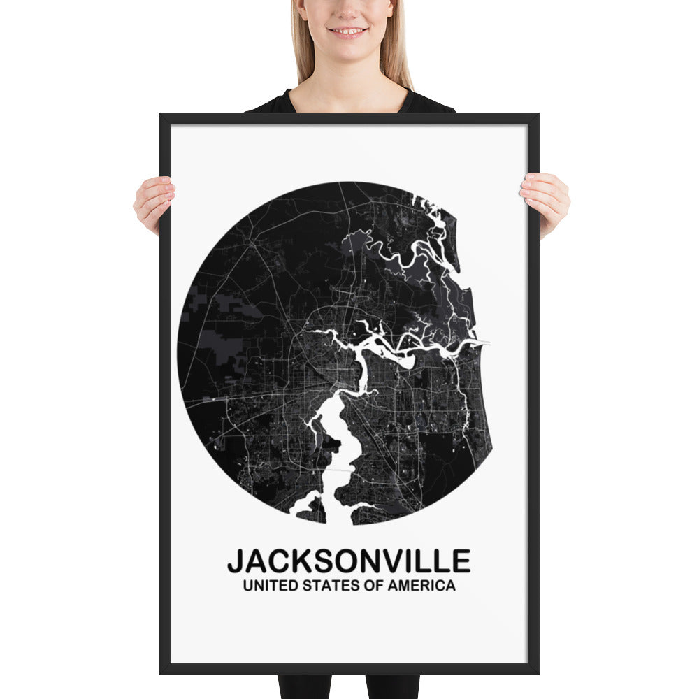 Jacksonville Circular Black Framed Map