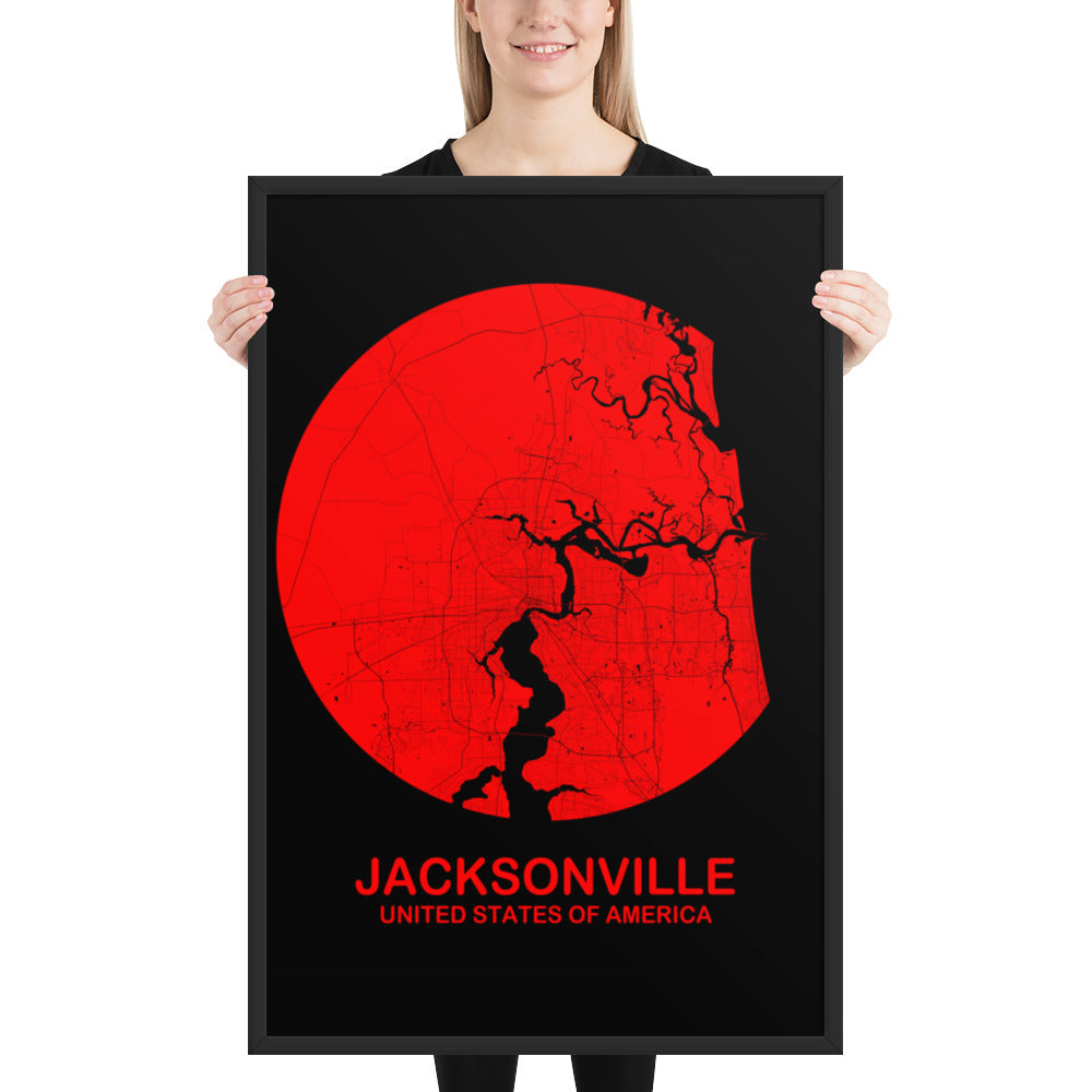 Jacksonville Circular Red Framed Map